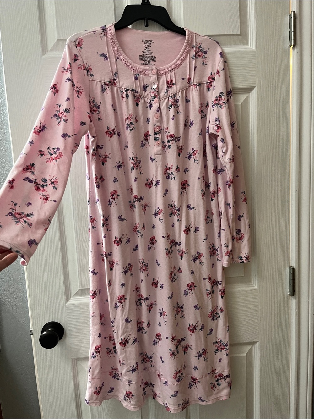 Womens Pink Floral Nightgown Long Sleeve Pajama